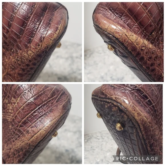 Brahmin Vintage Crocodile Embossed Leather Pecan Melbourne Small Handbag Tote - Picture 7 of 16